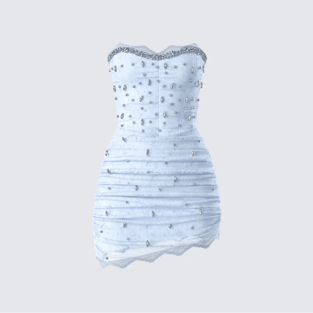 Clarisse Baby Blue Hand Beaded Rhinestone Dress